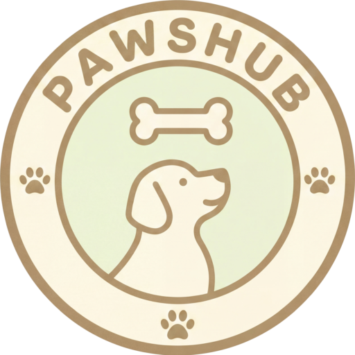 a ecommerce store logo with a dog and a bone icon, named PawsHub