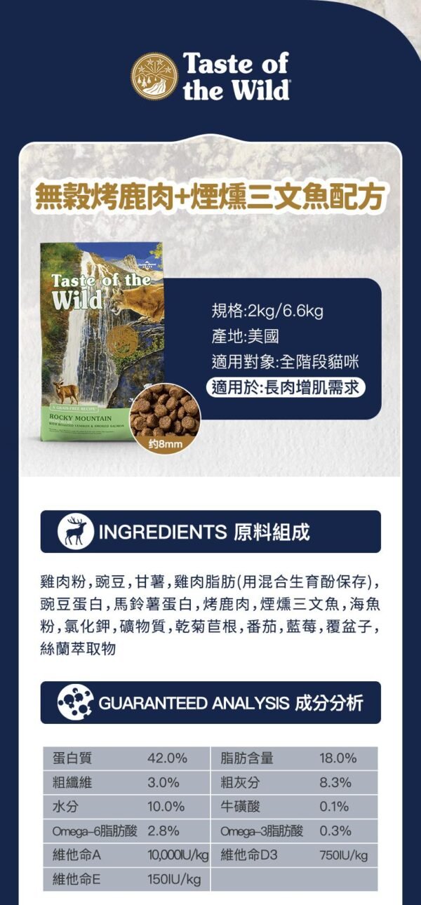 美國進口 - Taste of the Wild - 無穀物 烤鹿肉+煙熏三文魚配方（全貓糧）